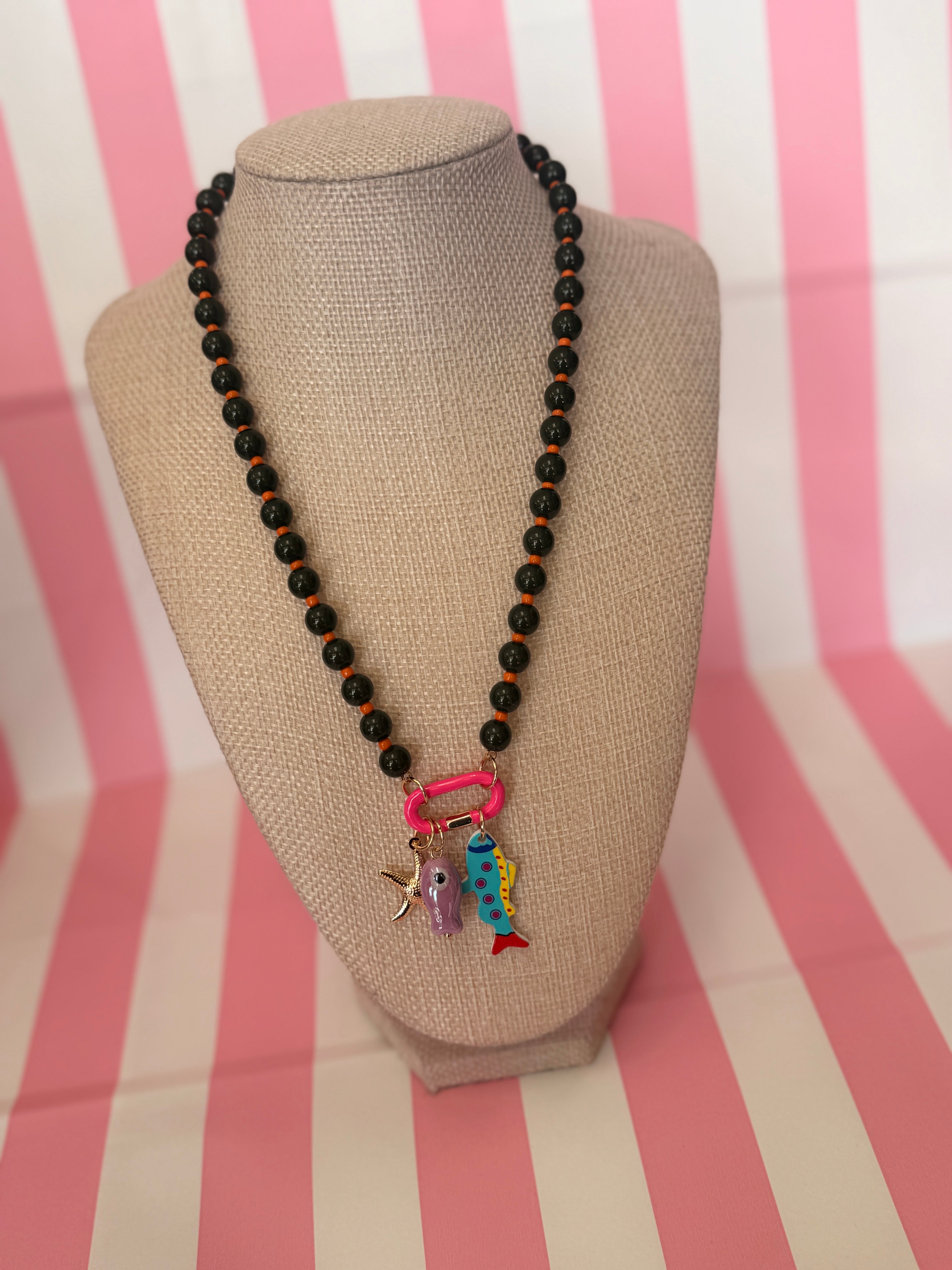 Fish Charm and Beaded Necklace